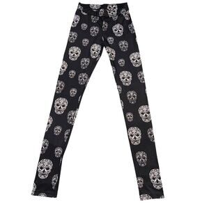 H&M Divided Womens Leggings Skull Print Skinny Stretch Black White Size 6